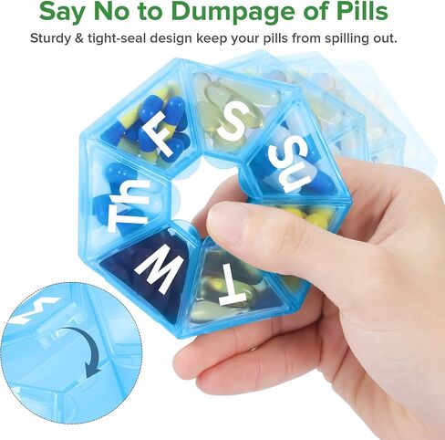 منظم حبوب الدواء الأسبوعي كبير جدًا، صندوق علبة حبوب الدواء صغير الحجم ومحمول لمدة 7 أيام، منظم أدوية سريع التعبئة مناسب للسفر مع حجرة كبيرة للفيتامينات وزيت السمك والمكملات الغذائية (أزرق) in Kuwait