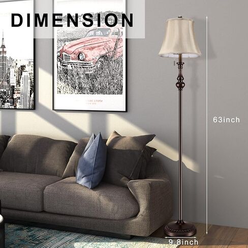 مصباح أرضي، مصباح زاوية قائم، مصباح عمود عتيق مع غطاء قماش ذهبي فاتح، مصباح ريفي طويل القامة لغرفة المعيشة، غرفة النوم، المكتب، مصباح أرضي مشرق مع مفتاح سحب (كلاسيكي) in Kuwait