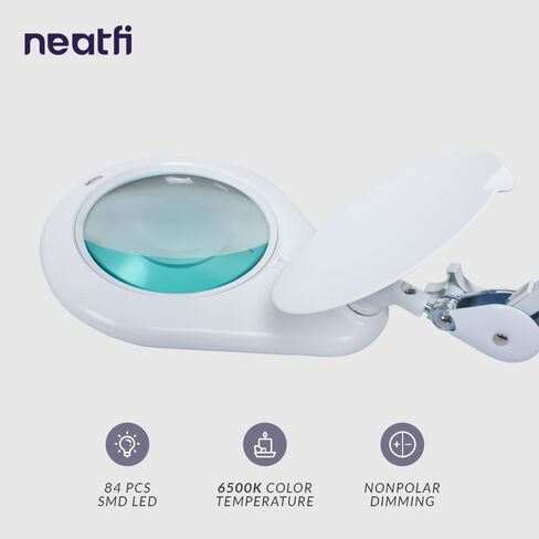 مصباح مكبر Neatfi Elite XL HD Super LED مع مشبك، عدسة زجاجية، 6500K، خالي من الوهج (عدسة 7 بوصة، أبيض) in Kuwait