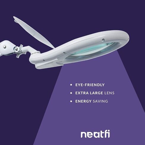 مصباح مكبر Neatfi Elite XL HD Super LED مع مشبك، عدسة زجاجية، 6500K، خالي من الوهج (عدسة 7 بوصة، أبيض) in Kuwait