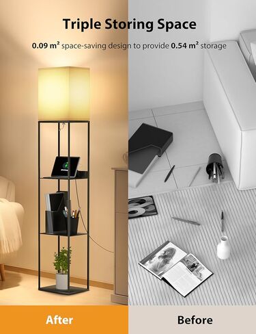 sympa Floor Lamp with Shelves, Smart RGB Floor Lamp Compatible with Alexa, APP Controlled, Memory Function, Modern Floor Lamp with 3 Charging Ports, Shelf Lamp for Living Room, Bedroom and Office in Kuwait