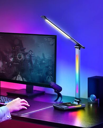 WILIT LED RGB Gaming Desk Lamp, Voice Activated Changing Colors Rhythm Light with Wireless Charger and USB Charging Port, Colorful Ambient Light Touch Table Lamp for Gaming, PC, Room Decoration in Saudi Arabia