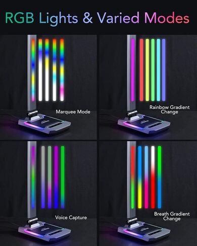 WILIT LED RGB Gaming Desk Lamp, Voice Activated Changing Colors Rhythm Light with Wireless Charger and USB Charging Port, Colorful Ambient Light Touch Table Lamp for Gaming, PC, Room Decoration in Saudi Arabia