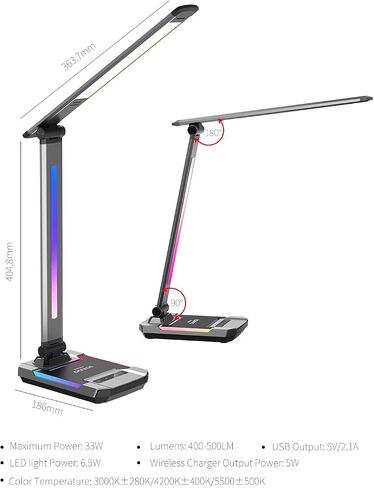 WILIT LED RGB Gaming Desk Lamp, Voice Activated Changing Colors Rhythm Light with Wireless Charger and USB Charging Port, Colorful Ambient Light Touch Table Lamp for Gaming, PC, Room Decoration in Saudi Arabia