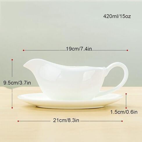 قارب جرافي مع صينية، صحن تقديم سيراميك وموزع أطباق للصلصات والضمادات والكريمة، مقبض كبير، آمن للاستخدام في الميكروويف وغسالة الأطباق، 15 أونصة (أبيض) in Kuwait