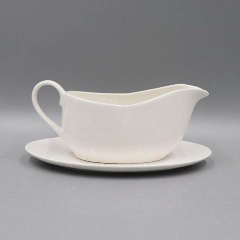 قارب جرافي مع صينية، صحن تقديم سيراميك وموزع أطباق للصلصات والضمادات والكريمة، مقبض كبير، آمن للاستخدام في الميكروويف وغسالة الأطباق، 15 أونصة (أبيض) in Kuwait