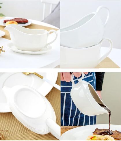 قارب جرافي مع صينية، صحن تقديم سيراميك وموزع أطباق للصلصات والضمادات والكريمة، مقبض كبير، آمن للاستخدام في الميكروويف وغسالة الأطباق، 15 أونصة (أبيض) in Kuwait