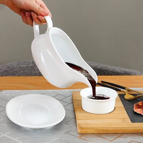 قارب جرافي مع صينية، صحن تقديم سيراميك وموزع أطباق للصلصات والضمادات والكريمة، مقبض كبير، آمن للاستخدام في الميكروويف وغسالة الأطباق، 15 أونصة (أبيض) in Kuwait
