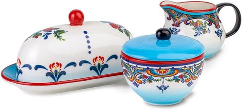 Euro Ceramica Zanzibar Collection 3-Piece Breakfast Accessory Set, Spanish Floral Design in Kuwait