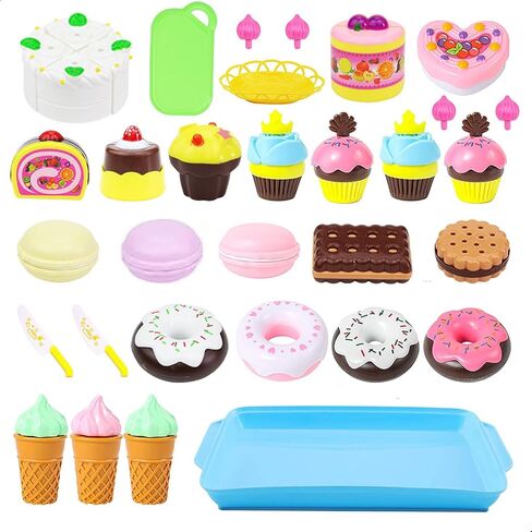 Pretend Cutting Play Toys Desserts Cake Ice Cream and Donuts Food Toys - Birthday Gifts Set Toy Early Education Skills Development for Boys, Girls, Kids in Saudi Arabia