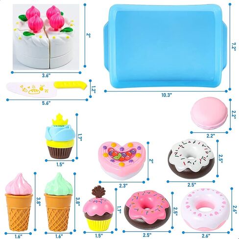 Pretend Cutting Play Toys Desserts Cake Ice Cream and Donuts Food Toys - Birthday Gifts Set Toy Early Education Skills Development for Boys, Girls, Kids in Saudi Arabia