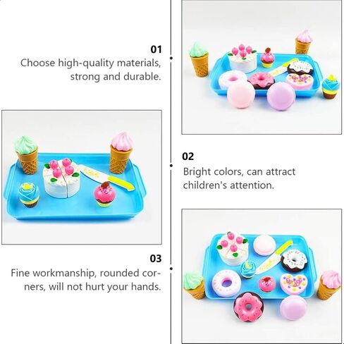 Pretend Cutting Play Toys Desserts Cake Ice Cream and Donuts Food Toys - Birthday Gifts Set Toy Early Education Skills Development for Boys, Girls, Kids in Saudi Arabia