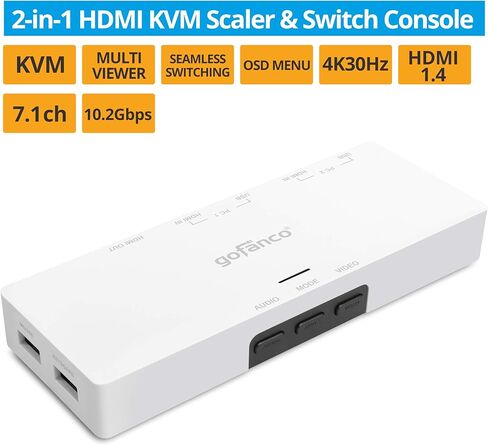 محول gofanco بمنفذين HDMI USB KVM بدون خياطة - يقيس مخرج 4K @30 هرتز أو 1080 بكسل، HDMI 1.4، لوحة مفاتيح/ماوس USB، عرض متعدد، OSD، Dolby/DTS، Windows، Mac OS، Linux (KVMScaler2P) in Kuwait