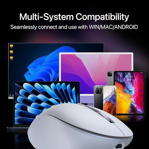 Dual Mode 2.4G Wireless and Bluetooth Mouse, 800/1200/1600 DPI Cordless Computer Mouse with USB Receiver, for Home Office Travel Compatible with PC, Laptop, Notebook, iPad, Mac, Chromebook in Kuwait
