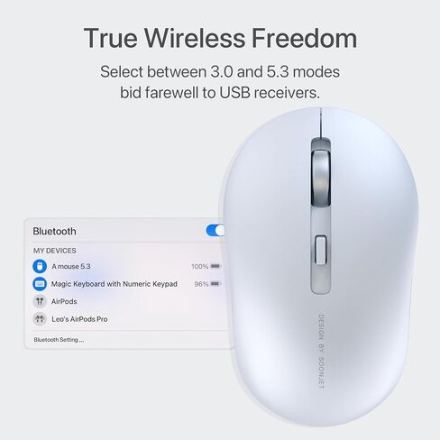 Dual Mode 2.4G Wireless and Bluetooth Mouse, 800/1200/1600 DPI Cordless Computer Mouse with USB Receiver, for Home Office Travel Compatible with PC, Laptop, Notebook, iPad, Mac, Chromebook in Kuwait