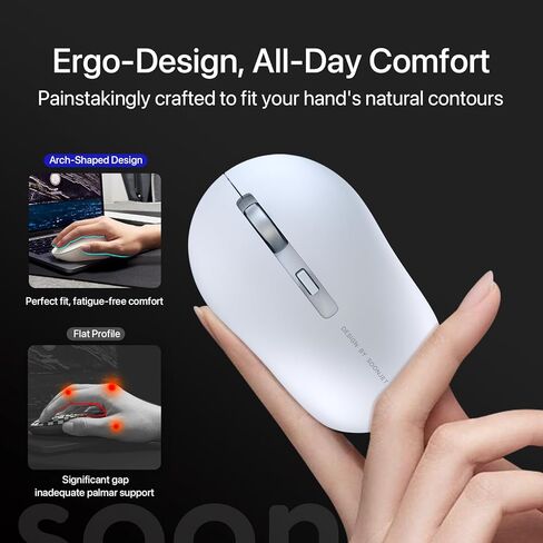 Dual Mode 2.4G Wireless and Bluetooth Mouse, 800/1200/1600 DPI Cordless Computer Mouse with USB Receiver, for Home Office Travel Compatible with PC, Laptop, Notebook, iPad, Mac, Chromebook in Kuwait