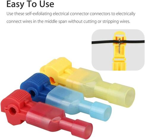 100 PCS Self-Stripping T-Tap Electrical Connectors Wire Quickly Splice Connector and Insulated Male Quick Disconnect Terminals (Red) in Saudi Arabia