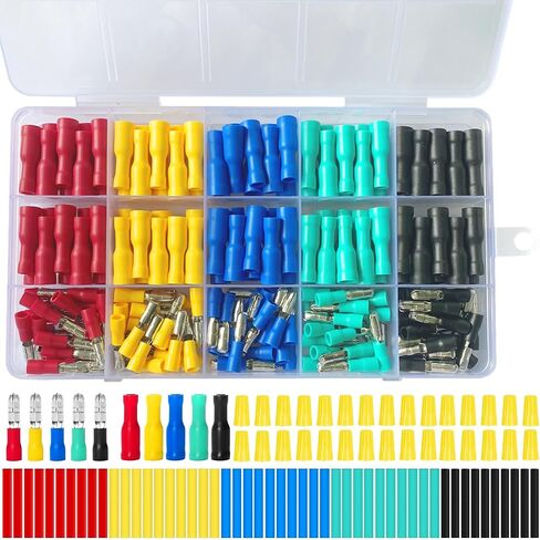 280pcs 22-16AWG Wire connectors Bullet Crimp Terminal Insulated Female and Male Heat Shrink Waterproof Electrical Quick Connector Kit with Colorful Heat Shrink Tube and Wiring Cap in Saudi Arabia
