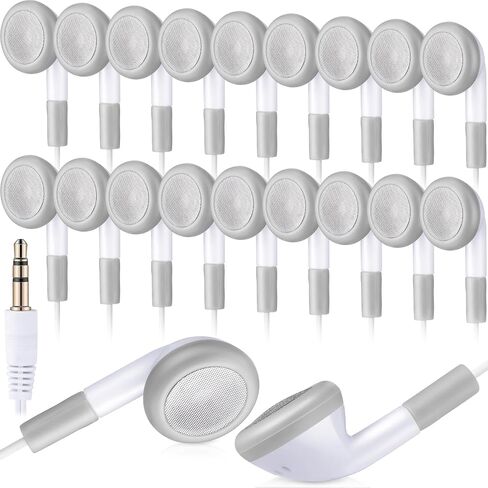 100 Pack Bulk Earbuds for Kids Students Classroom Ear Buds School Earphones Class Set Headphones Without Mic for Adults Library Laptop, Individually Bagged (White) in Saudi Arabia