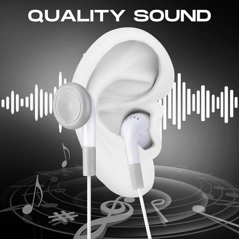 100 Pack Bulk Earbuds for Kids Students Classroom Ear Buds School Earphones Class Set Headphones Without Mic for Adults Library Laptop, Individually Bagged (White) in Saudi Arabia