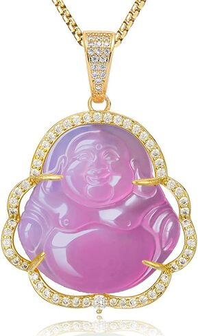 ASGIFT Laughing Buddha Necklace Jade Buddha Pendant with 18k Gold Plated Chain Lucky Buddah Neckless for Women Men in Kuwait