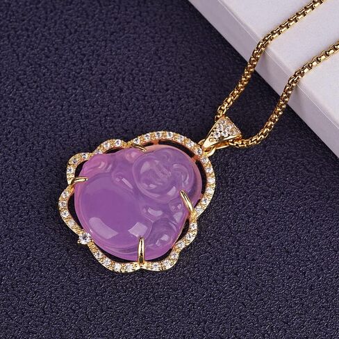 ASGIFT Laughing Buddha Necklace Jade Buddha Pendant with 18k Gold Plated Chain Lucky Buddah Neckless for Women Men in Saudi Arabia