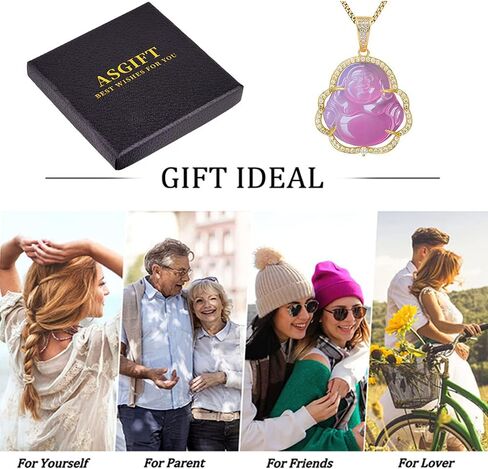 ASGIFT Laughing Buddha Necklace Jade Buddha Pendant with 18k Gold Plated Chain Lucky Buddah Neckless for Women Men in Kuwait