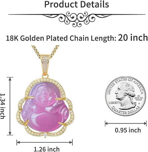 ASGIFT Laughing Buddha Necklace Jade Buddha Pendant with 18k Gold Plated Chain Lucky Buddah Neckless for Women Men in Kuwait
