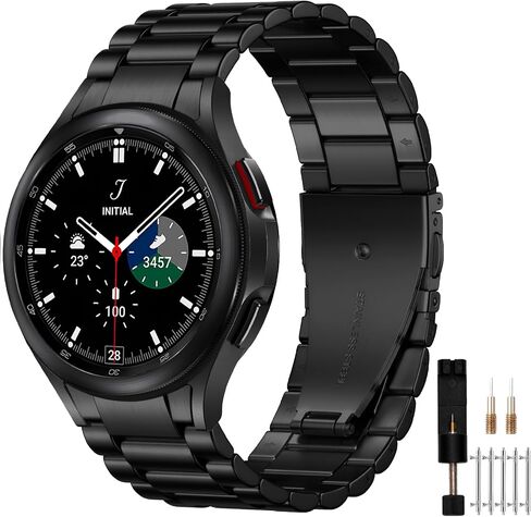 Compatible with Galaxy Watch 6 Band Classic 43mm 47mm 40mm 44mm/Samsung Galaxy Watch 4 Band Classic 40mm 44mm 42mm 46mm/Samsung Galaxy Watch 5 Band 40mm 44mm，No Gap Stainless Steel Metal Band in Saudi Arabia
