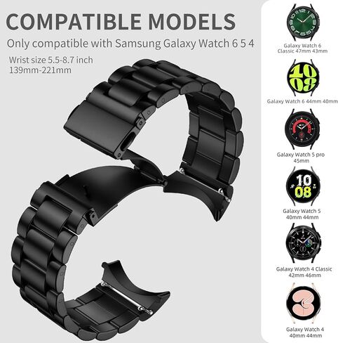 Compatible with Galaxy Watch 6 Band Classic 43mm 47mm 40mm 44mm/Samsung Galaxy Watch 4 Band Classic 40mm 44mm 42mm 46mm/Samsung Galaxy Watch 5 Band 40mm 44mm，No Gap Stainless Steel Metal Band in Saudi Arabia