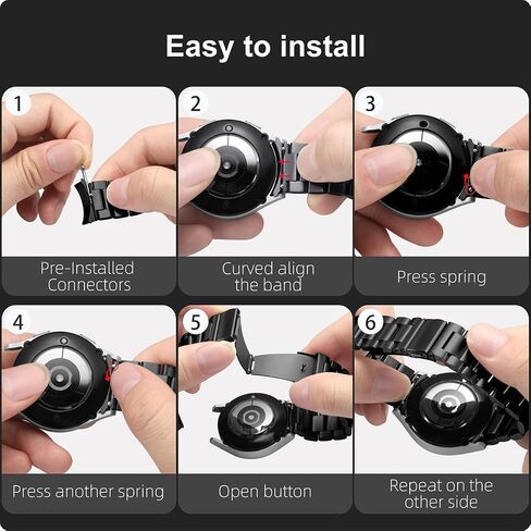 Compatible with Galaxy Watch 6 Band Classic 43mm 47mm 40mm 44mm/Samsung Galaxy Watch 4 Band Classic 40mm 44mm 42mm 46mm/Samsung Galaxy Watch 5 Band 40mm 44mm，No Gap Stainless Steel Metal Band in Saudi Arabia