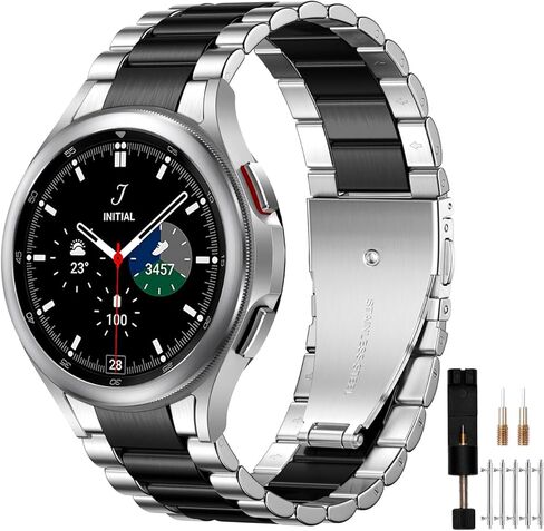 Compatible with Galaxy Watch 6 Band Classic 43mm 47mm 40mm 44mm/Samsung Galaxy Watch 4 Band Classic 40mm 44mm 42mm 46mm/Samsung Galaxy Watch 5 Band 40mm 44mm，No Gap Stainless Steel Metal Band in Kuwait
