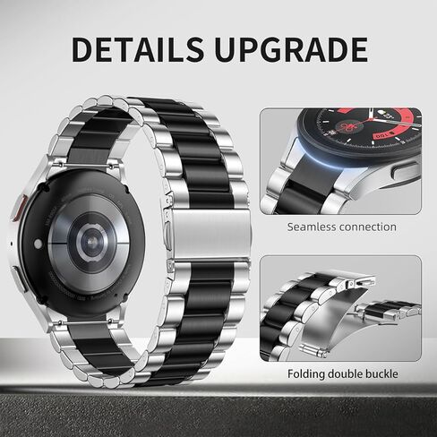 Compatible with Galaxy Watch 6 Band Classic 43mm 47mm 40mm 44mm/Samsung Galaxy Watch 4 Band Classic 40mm 44mm 42mm 46mm/Samsung Galaxy Watch 5 Band 40mm 44mm，No Gap Stainless Steel Metal Band in Kuwait