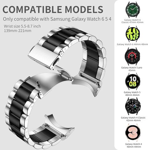 Compatible with Galaxy Watch 6 Band Classic 43mm 47mm 40mm 44mm/Samsung Galaxy Watch 4 Band Classic 40mm 44mm 42mm 46mm/Samsung Galaxy Watch 5 Band 40mm 44mm，No Gap Stainless Steel Metal Band in Kuwait