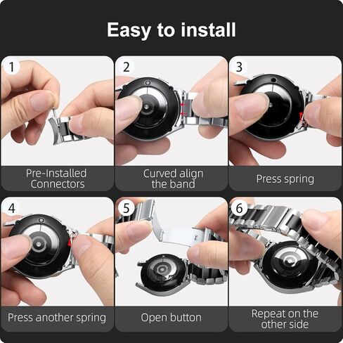 Compatible with Galaxy Watch 6 Band Classic 43mm 47mm 40mm 44mm/Samsung Galaxy Watch 4 Band Classic 40mm 44mm 42mm 46mm/Samsung Galaxy Watch 5 Band 40mm 44mm，No Gap Stainless Steel Metal Band in Kuwait