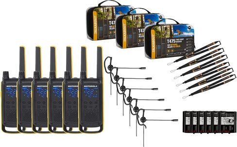 Motorola Talkabout T475 Two Way Radio 6-Pack Walkie Talkies Black/Yellow 22 Channels PTT Earpieces Carrying Case Rechargeable in Saudi Arabia