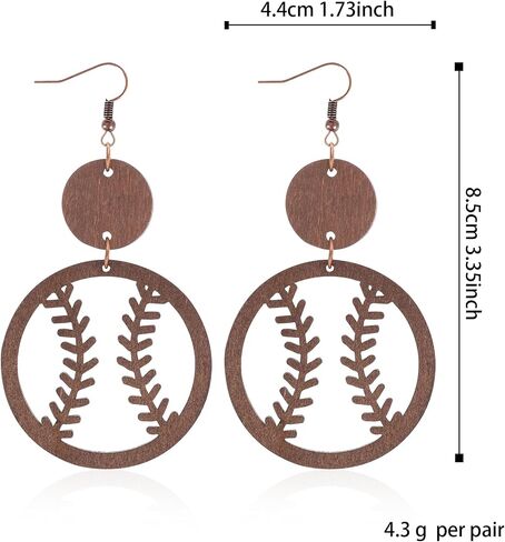 Geometric Wooden Baseball Rugby Earrings Retro Hollow Out Baseball Football Sport Dangle Earring Lightweight Statement Jewelry Gift for Women Girls Sports Fans Players in Saudi Arabia