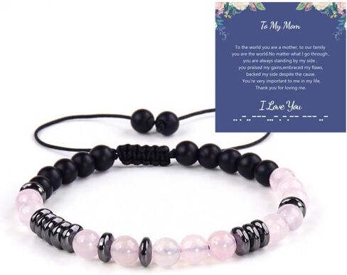 Bead Stone Bracelet for Daughter Grandma Morse Code Bracelets for Mothers Grandaughter Gifts Handmade Cord Wrap Jewelry in Saudi Arabia