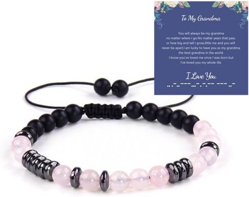 Bead Stone Bracelet for Daughter Grandma Morse Code Bracelets for Mothers Grandaughter Gifts Handmade Cord Wrap Jewelry in Saudi Arabia