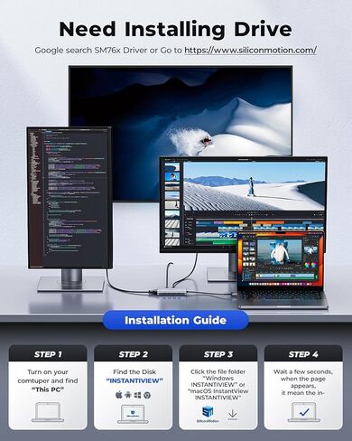 محطة إرساء USB من GIISSMO، محور USB C USB 3.0 إلى محول HDMI VGA ثنائي العرض ثلاثي USB C محطة إرساء كمبيوتر محمول شاشة مزدوجة لجهاز MacBook Pro/Air/M1/M2/Mac، محور USB C لأجهزة Dell/HP/Lenovo/Surface in Kuwait
