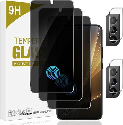 [3+2 Pack] Galaxy S22 Privacy Tempered Glass Screen Protector with 2 Pack Camera Lens Protector, Fingerprint Unlock, 9H Hardness Scratch Resistant, Bubble-free, for Samsung Galaxy S22 5G (6.1 Inch) in Saudi Arabia