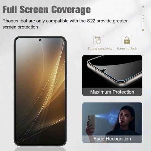 [3+2 Pack] Galaxy S22 Privacy Tempered Glass Screen Protector with 2 Pack Camera Lens Protector, Fingerprint Unlock, 9H Hardness Scratch Resistant, Bubble-free, for Samsung Galaxy S22 5G (6.1 Inch) in Saudi Arabia