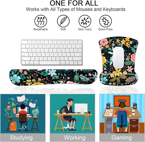 Ergonomic Mouse Pad and Keyboard Wrist Rest, Mouse Pad Wrist Support with Non Slip Rubber Base Mousepad Set + Coaster for Office Computer, Laptop, Easy Typing & Pain Relief, Bluish in Saudi Arabia