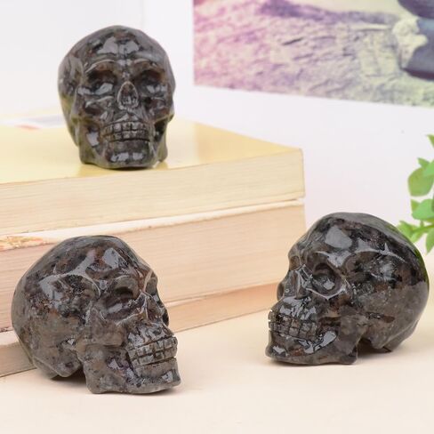 1.9 Inch Flame Yooperlite Stone Crystal Skulls Decor,Human Skull Sculpture Statues Healing Crystal Decor,Halloween Skull Figurines,Home Office Decoration Christmas Meditation Gifts for Men Women in Saudi Arabia