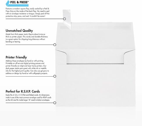 LUX Paper A2 Invitation Envelopes White with Peel & Press, 4 3/8" x 5 3/4" - 60lb. Bright, 250 Pack (4870-WPP-250) in Saudi Arabia