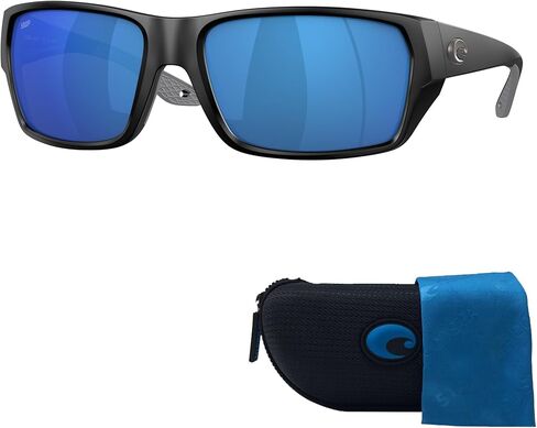 Costa Del Mar Tailfin 6S9113 911308 60MM Matte Black/Blue Mirror Polarized Rectangle Sunglasses for Men + BUNDLE with Designer iWear Complimentary Eyewear Kit in Saudi Arabia