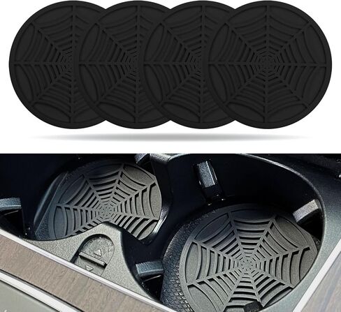 4PCS Spider Web Car Cup Holder Coaster, 2.75 Inch Silicone Non-Slip Insert Car Drink Decor Pads, Universal Eco-Friendly Gothic Interior Accessories for Men Women (Black) in Saudi Arabia