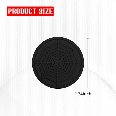4PCS Spider Web Car Cup Holder Coaster, 2.75 Inch Silicone Non-Slip Insert Car Drink Decor Pads, Universal Eco-Friendly Gothic Interior Accessories for Men Women (Black) in Saudi Arabia
