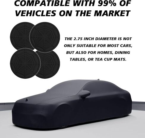 4PCS Spider Web Car Cup Holder Coaster, 2.75 Inch Silicone Non-Slip Insert Car Drink Decor Pads, Universal Eco-Friendly Gothic Interior Accessories for Men Women (Black) in Saudi Arabia