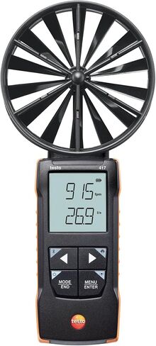 مقياس شدة الريح Testo 417 - مقياس تدفق الهواء المحمول مقاس 4 بوصات لسرعة الهواء وتدفق الحجم ودرجة الحرارة عند مداخل ومخارج الهواء - مقياس CFM HVAC من 32 إلى +122 درجة فهرنهايت مع توافق التطبيق in Kuwait
